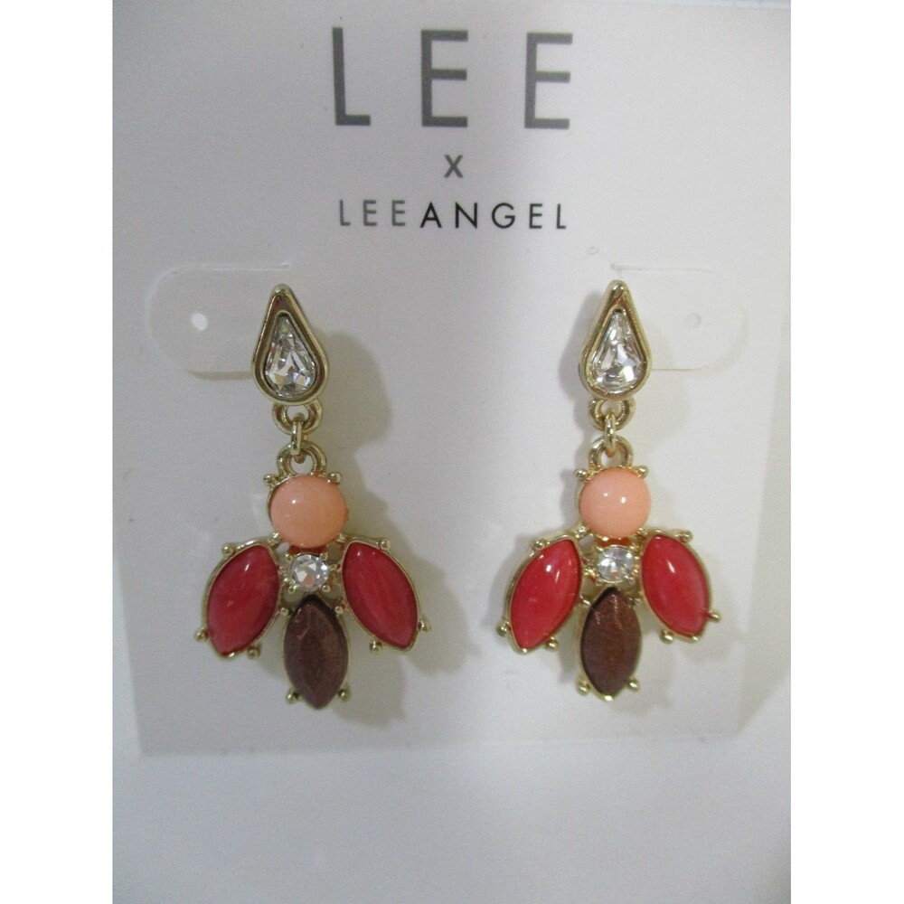 Lee By Lee Angel Mutli Color Cabochon Teardrop Earrings NWT $48 Coral